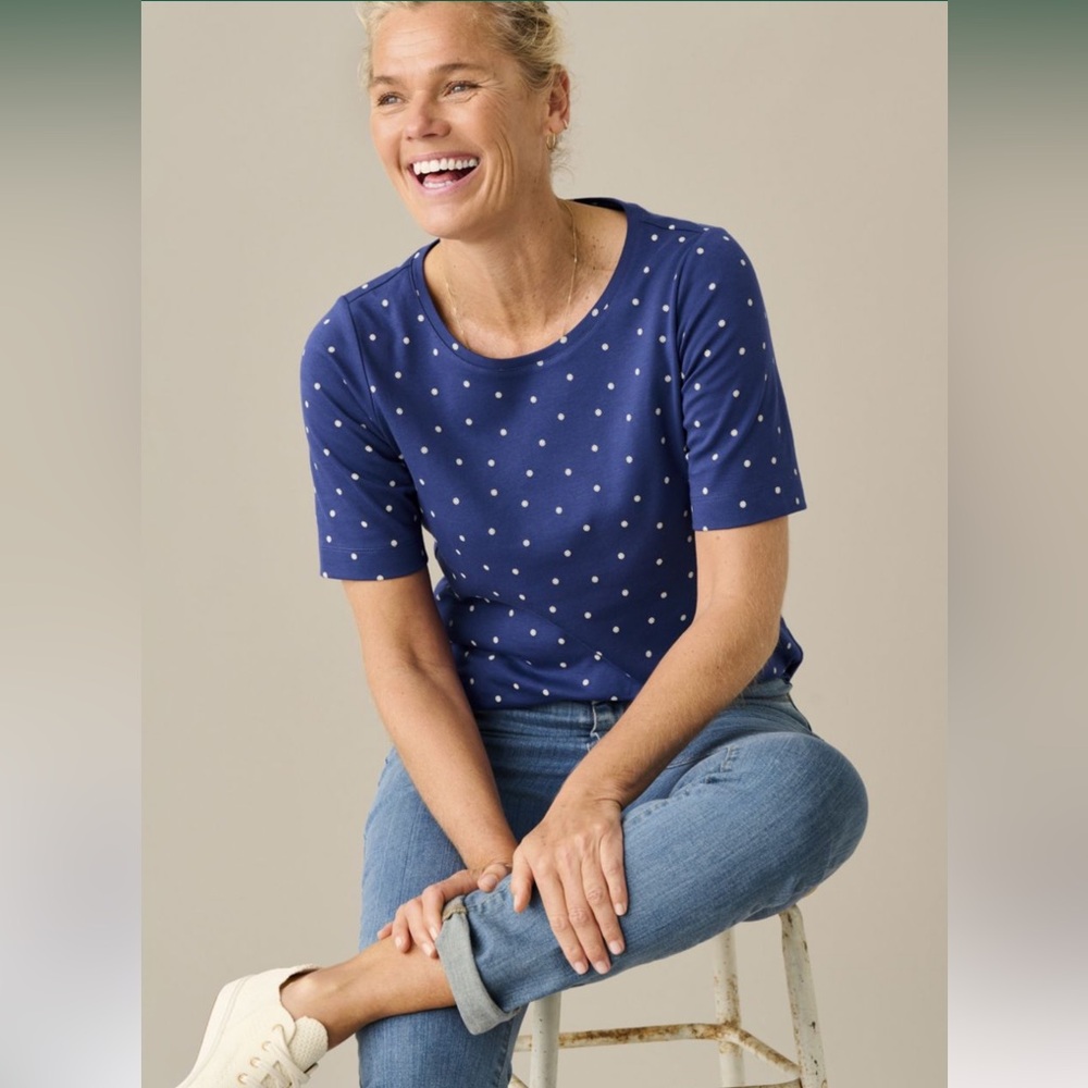 New In Bag! LL Bean Jewel  neck tee  elbow sleeve print